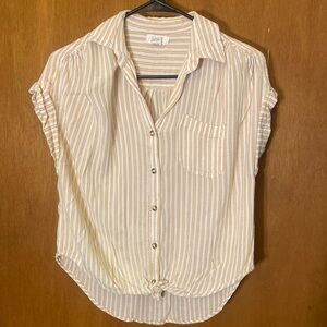 Tan and white striped blouse